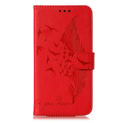 For iPhone SE 2022 / SE 2020 / 8 / 7 Feather Pattern Litchi Texture Horizontal Flip Leather Case with Wallet & Holder & Card Slots(Red)