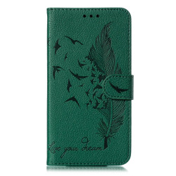 For iPhone SE 2022 / SE 2020 / 8 / 7 Feather Pattern Litchi Texture Horizontal Flip Leather Case with Wallet & Holder & Card Slots(Green)