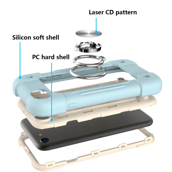 Shockproof Silicone + PC Protective Case with Dual-Ring Holder For iPhone 6/6s/7/8/SE 2022 / SE 2020(Ice Blue)