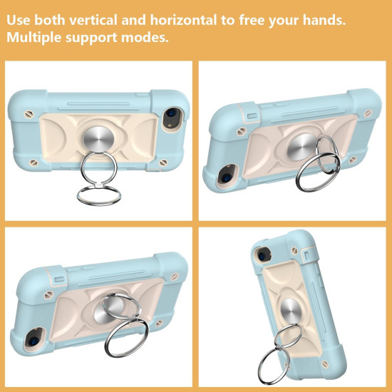 Shockproof Silicone + PC Protective Case with Dual-Ring Holder For iPhone 6/6s/7/8/SE 2022 / SE 2020(Ice Blue)