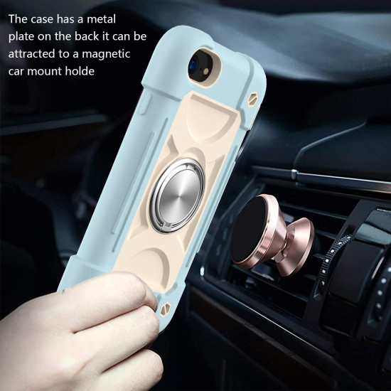 Shockproof Silicone + PC Protective Case with Dual-Ring Holder For iPhone 6/6s/7/8/SE 2022 / SE 2020(Ice Blue)