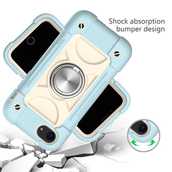 Shockproof Silicone + PC Protective Case with Dual-Ring Holder For iPhone 6/6s/7/8/SE 2022 / SE 2020(Ice Blue)