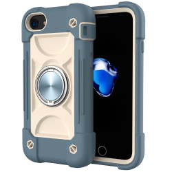 Shockproof Silicone + PC Protective Case with Dual-Ring Holder For iPhone 6/6s/7/8/SE 2022 / SE 2020(Daisy Blue)