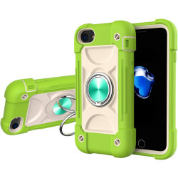 Shockproof Silicone + PC Protective Case with Dual-Ring Holder For iPhone 6/6s/7/8/SE 2022 / SE 2020(Guava)