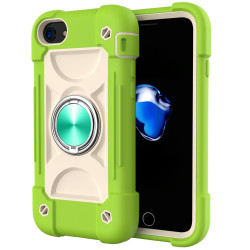 Shockproof Silicone + PC Protective Case with Dual-Ring Holder For iPhone 6/6s/7/8/SE 2022 / SE 2020(Guava)