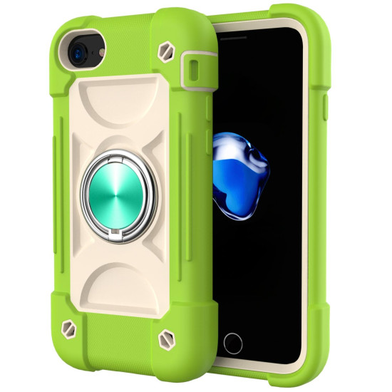 Shockproof Silicone + PC Protective Case with Dual-Ring Holder For iPhone 6/6s/7/8/SE 2022 / SE 2020(Guava)