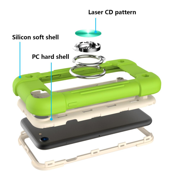 Shockproof Silicone + PC Protective Case with Dual-Ring Holder For iPhone 6/6s/7/8/SE 2022 / SE 2020(Guava)