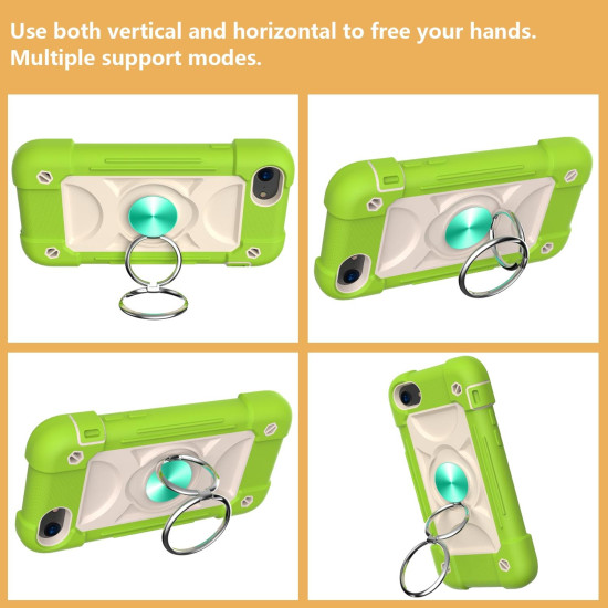 Shockproof Silicone + PC Protective Case with Dual-Ring Holder For iPhone 6/6s/7/8/SE 2022 / SE 2020(Guava)
