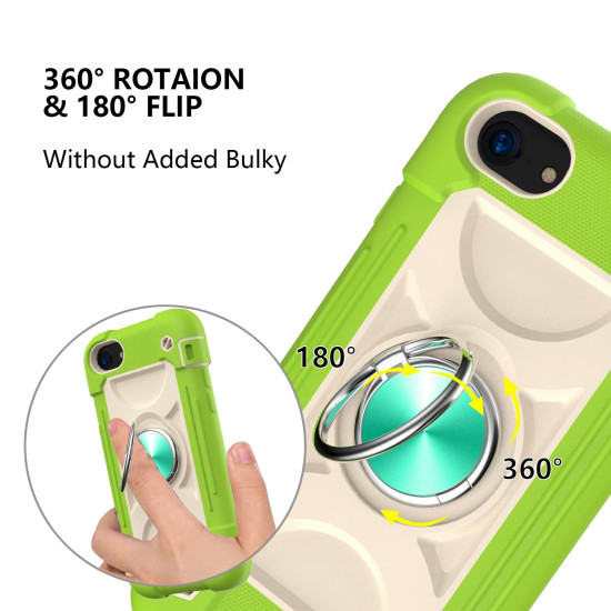Shockproof Silicone + PC Protective Case with Dual-Ring Holder For iPhone 6/6s/7/8/SE 2022 / SE 2020(Guava)