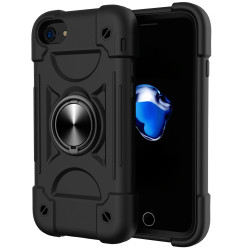 Shockproof Silicone + PC Protective Case with Dual-Ring Holder For iPhone 6/6s/7/8/SE 2022 / SE 2020(Black)