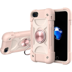 Shockproof Silicone + PC Protective Case with Dual-Ring Holder For iPhone 6/6s/7/8/SE 2022 / SE 2020(Rose Gold)