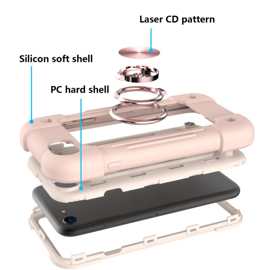 Shockproof Silicone + PC Protective Case with Dual-Ring Holder For iPhone 6/6s/7/8/SE 2022 / SE 2020(Rose Gold)