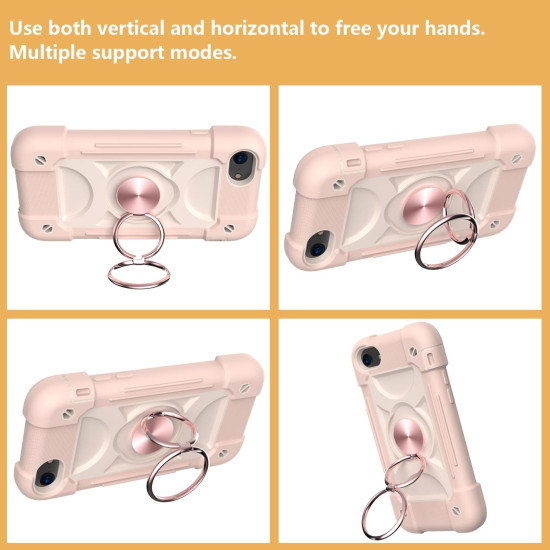 Shockproof Silicone + PC Protective Case with Dual-Ring Holder For iPhone 6/6s/7/8/SE 2022 / SE 2020(Rose Gold)