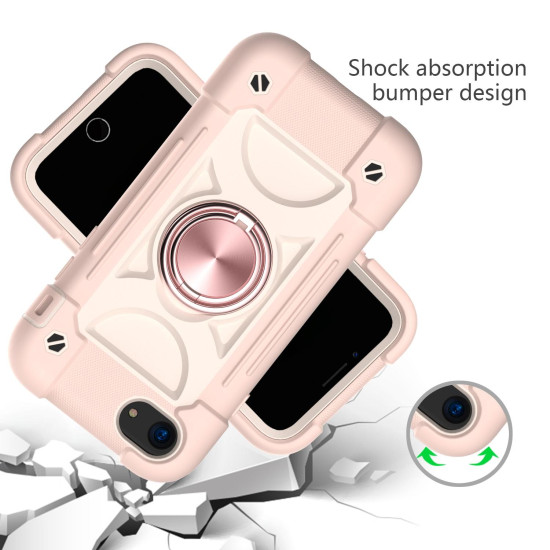 Shockproof Silicone + PC Protective Case with Dual-Ring Holder For iPhone 6/6s/7/8/SE 2022 / SE 2020(Rose Gold)