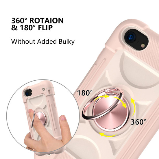 Shockproof Silicone + PC Protective Case with Dual-Ring Holder For iPhone 6/6s/7/8/SE 2022 / SE 2020(Rose Gold)