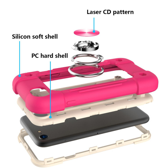 Shockproof Silicone + PC Protective Case with Dual-Ring Holder For iPhone 6/6s/7/8/SE 2022 / SE 2020(Rose Red)