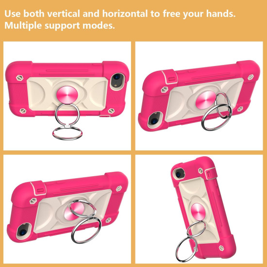 Shockproof Silicone + PC Protective Case with Dual-Ring Holder For iPhone 6/6s/7/8/SE 2022 / SE 2020(Rose Red)