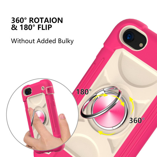 Shockproof Silicone + PC Protective Case with Dual-Ring Holder For iPhone 6/6s/7/8/SE 2022 / SE 2020(Rose Red)