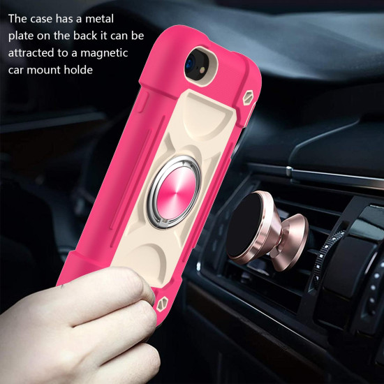 Shockproof Silicone + PC Protective Case with Dual-Ring Holder For iPhone 6/6s/7/8/SE 2022 / SE 2020(Rose Red)