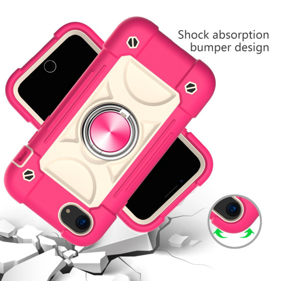 Shockproof Silicone + PC Protective Case with Dual-Ring Holder For iPhone 6/6s/7/8/SE 2022 / SE 2020(Rose Red)