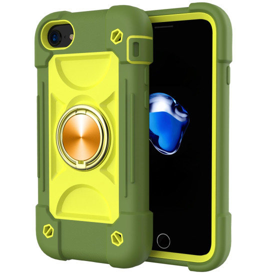 Shockproof Silicone + PC Protective Case with Dual-Ring Holder For iPhone 6/6s/7/8/SE 2022 / SE 2020(Avocado)