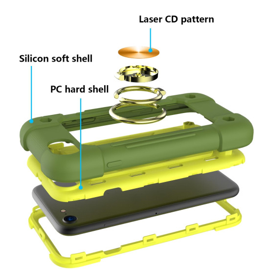 Shockproof Silicone + PC Protective Case with Dual-Ring Holder For iPhone 6/6s/7/8/SE 2022 / SE 2020(Avocado)