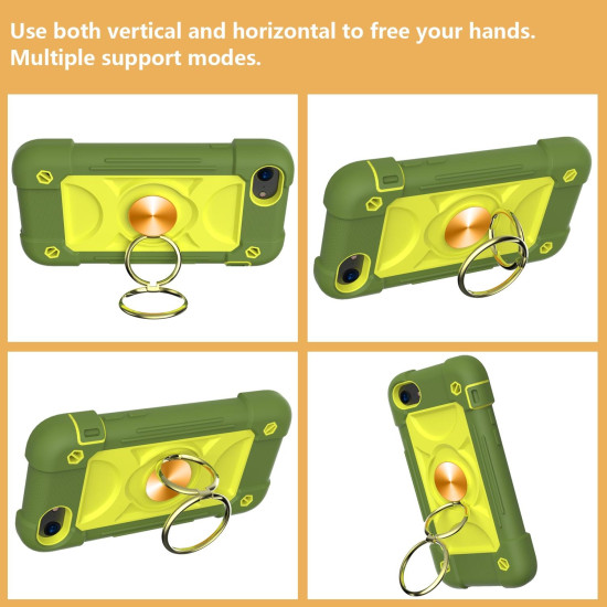 Shockproof Silicone + PC Protective Case with Dual-Ring Holder For iPhone 6/6s/7/8/SE 2022 / SE 2020(Avocado)