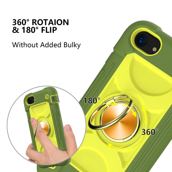 Shockproof Silicone + PC Protective Case with Dual-Ring Holder For iPhone 6/6s/7/8/SE 2022 / SE 2020(Avocado)