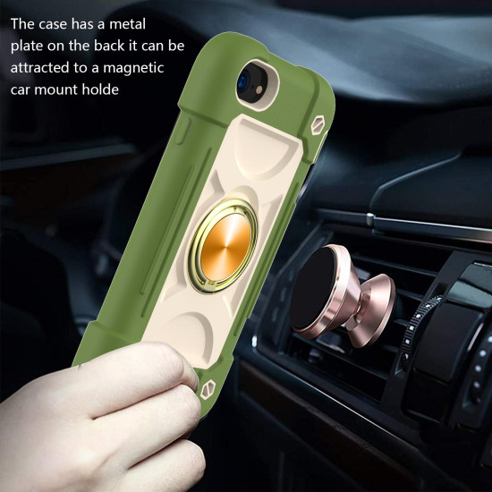 Shockproof Silicone + PC Protective Case with Dual-Ring Holder For iPhone 6/6s/7/8/SE 2022 / SE 2020(Avocado)