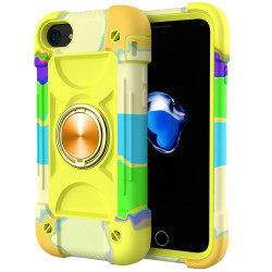 Shockproof Silicone + PC Protective Case with Dual-Ring Holder For iPhone 6/6s/7/8/SE 2022 / SE 2020(Colorful Yellow Green)