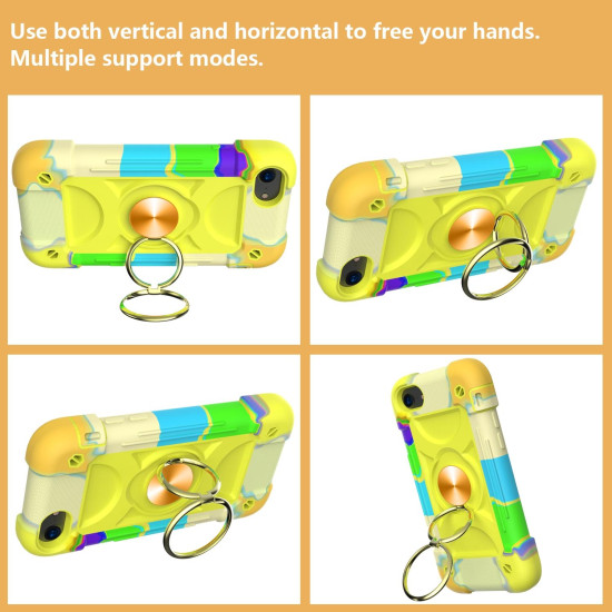 Shockproof Silicone + PC Protective Case with Dual-Ring Holder For iPhone 6/6s/7/8/SE 2022 / SE 2020(Colorful Yellow Green)
