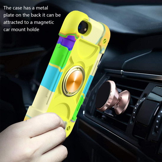 Shockproof Silicone + PC Protective Case with Dual-Ring Holder For iPhone 6/6s/7/8/SE 2022 / SE 2020(Colorful Yellow Green)