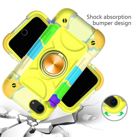 Shockproof Silicone + PC Protective Case with Dual-Ring Holder For iPhone 6/6s/7/8/SE 2022 / SE 2020(Colorful Yellow Green)