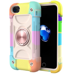 Shockproof Silicone + PC Protective Case with Dual-Ring Holder For iPhone 6/6s/7/8/SE 2022 / SE 2020(Colorful Rose Gold)