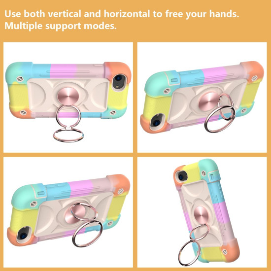 Shockproof Silicone + PC Protective Case with Dual-Ring Holder For iPhone 6/6s/7/8/SE 2022 / SE 2020(Colorful Rose Gold)