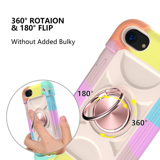 Shockproof Silicone + PC Protective Case with Dual-Ring Holder For iPhone 6/6s/7/8/SE 2022 / SE 2020(Colorful Rose Gold)