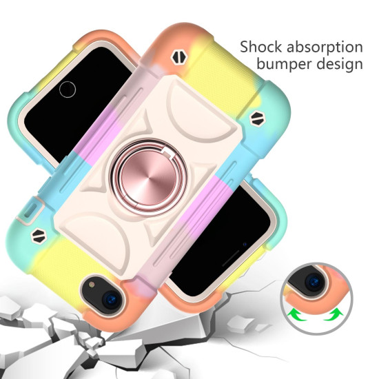 Shockproof Silicone + PC Protective Case with Dual-Ring Holder For iPhone 6/6s/7/8/SE 2022 / SE 2020(Colorful Rose Gold)