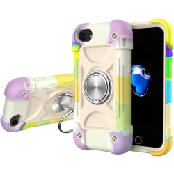 Shockproof Silicone + PC Protective Case with Dual-Ring Holder For iPhone 6/6s/7/8/SE 2022 / SE 2020(Colorful Beige)