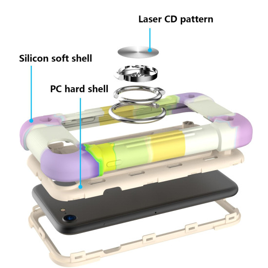 Shockproof Silicone + PC Protective Case with Dual-Ring Holder For iPhone 6/6s/7/8/SE 2022 / SE 2020(Colorful Beige)