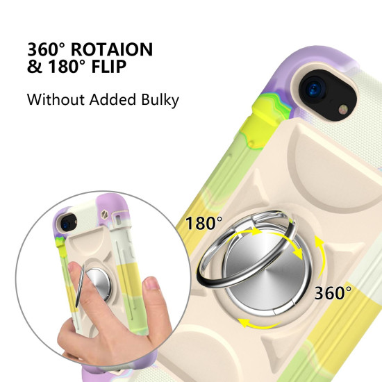 Shockproof Silicone + PC Protective Case with Dual-Ring Holder For iPhone 6/6s/7/8/SE 2022 / SE 2020(Colorful Beige)