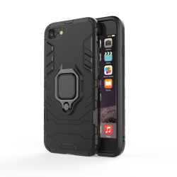 For iPhone SE 2022 / SE 2020 Shockproof PC + TPU Protective Case with Magnetic Ring Holder(Black)