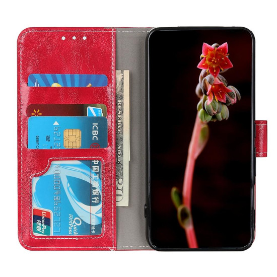 For iPhone SE 2022 / SE 2020 Vintage Crazy Horse PU + + Left and Right Leather Case with Photo Frame & Bracket & Front and Back Buckle(Red)