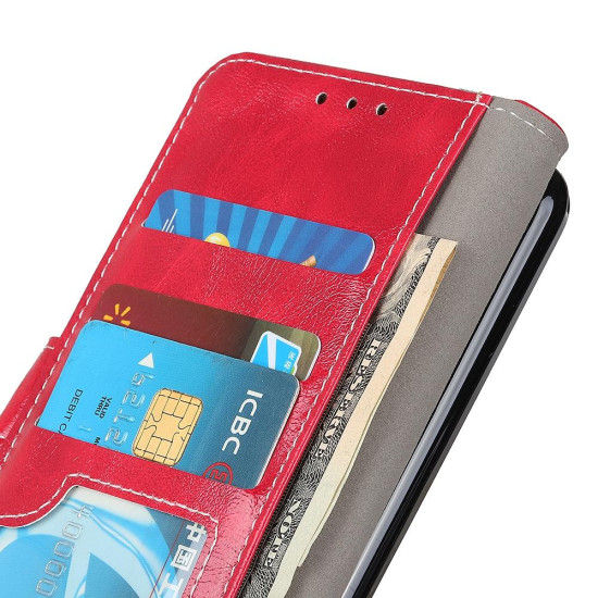 For iPhone SE 2022 / SE 2020 Vintage Crazy Horse PU + + Left and Right Leather Case with Photo Frame & Bracket & Front and Back Buckle(Red)