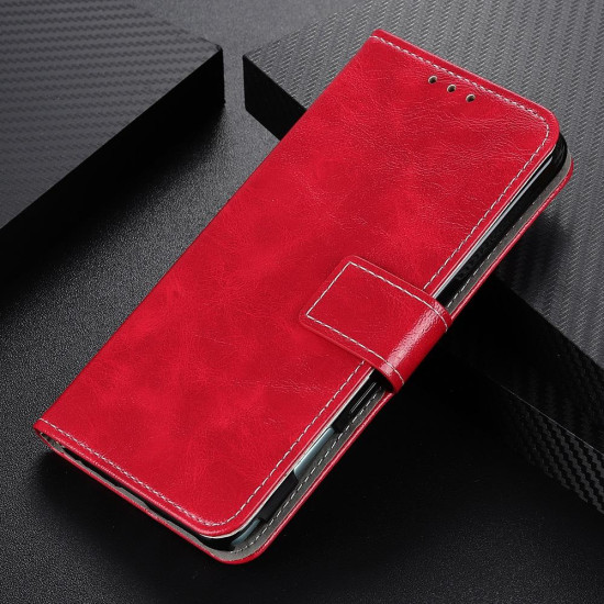 For iPhone SE 2022 / SE 2020 Vintage Crazy Horse PU + + Left and Right Leather Case with Photo Frame & Bracket & Front and Back Buckle(Red)