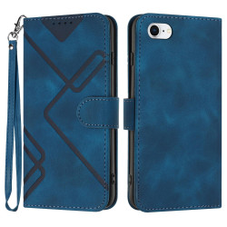 For iPhone 7 / 8 / SE 2020 / SE 2022 Line Pattern Skin Feel Leather Phone Case(Royal Blue)
