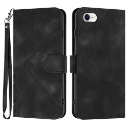 For iPhone 7 / 8 / SE 2020 / SE 2022 Line Pattern Skin Feel Leather Phone Case(Black)