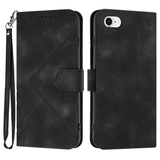 For iPhone 7 / 8 / SE 2020 / SE 2022 Line Pattern Skin Feel Leather Phone Case(Black)