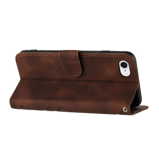 For iPhone 7 / 8 / SE 2020 / SE 2022 Line Pattern Skin Feel Leather Phone Case(Coffee)