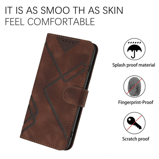 For iPhone 7 / 8 / SE 2020 / SE 2022 Line Pattern Skin Feel Leather Phone Case(Coffee)