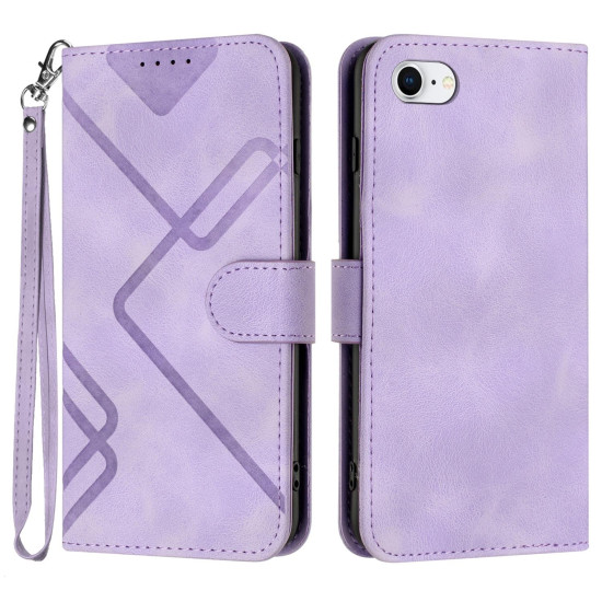 For iPhone 7 / 8 / SE 2020 / SE 2022 Line Pattern Skin Feel Leather Phone Case(Light Purple)